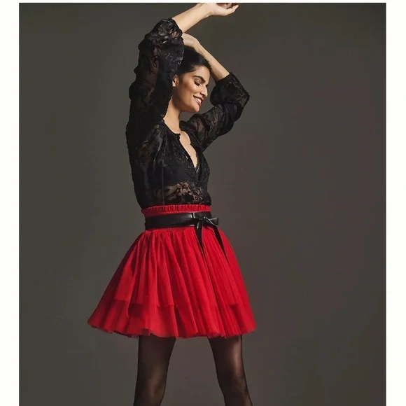 Anthropologie Skirt NWT Red Tulle Flirty & Fun Perfect Size L SOLD OUT & GORG! - Picture 2 of 6